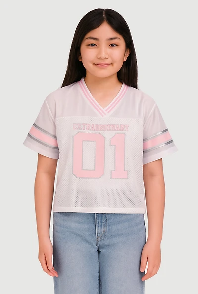 Girls Extraordinary 01 Football Jersey, White, Size 10-12