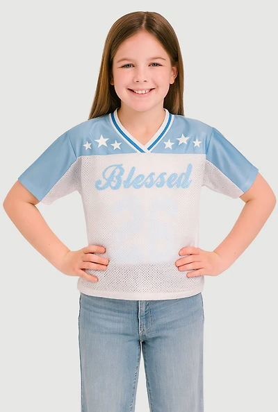 Girls Blessed Graphic Jersey, Blue, Size 10-12