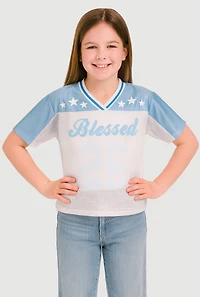Girls Blessed Graphic Jersey, Blue, Size 14-16
