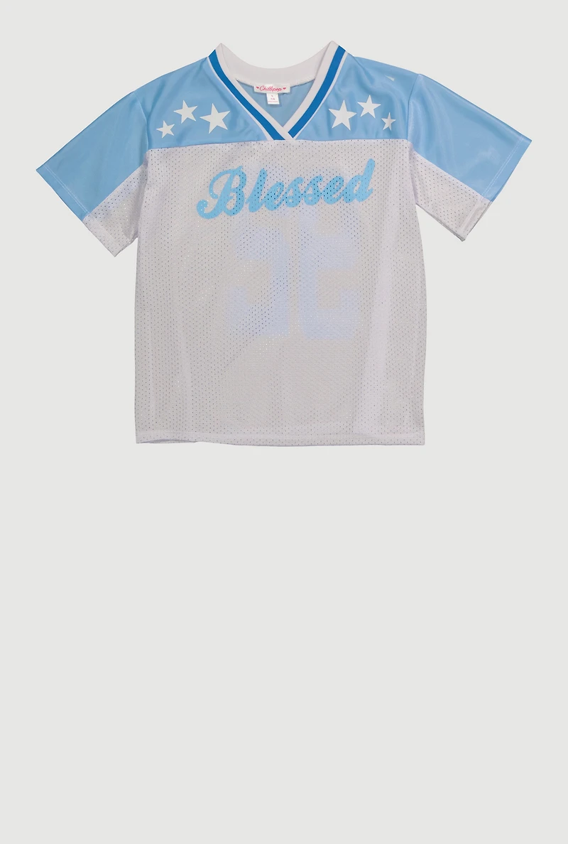 Girls Blessed Graphic Jersey, Blue, Size 14-16