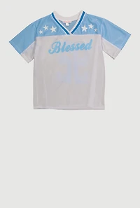 Girls Blessed Graphic Jersey, Blue, Size 14-16
