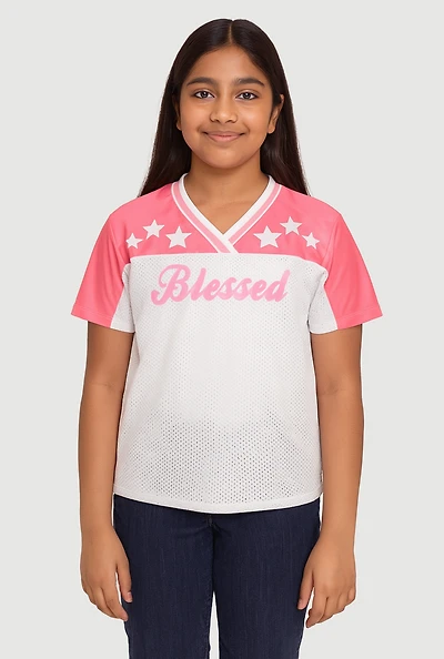 Girls Blessed Graphic Jersey, Pink,