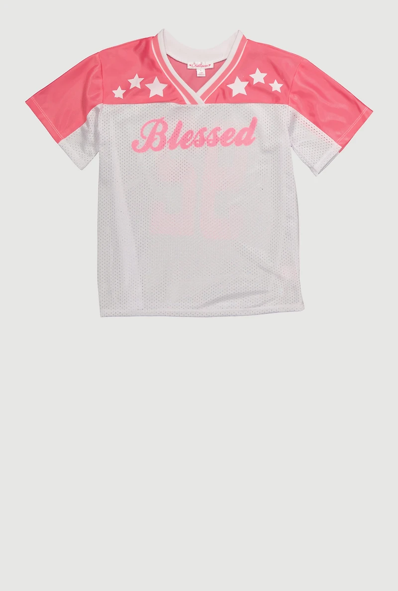 Girls Blessed Graphic Jersey, Pink,