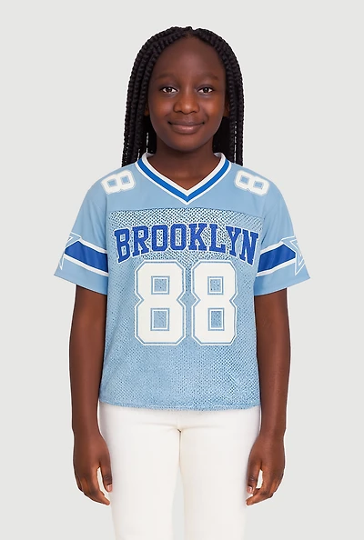 Girls Brooklyn 88 Football Jersey, Blue, Size 7-8