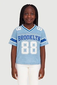 Girls Brooklyn 88 Football Jersey, Blue, Size 7-8