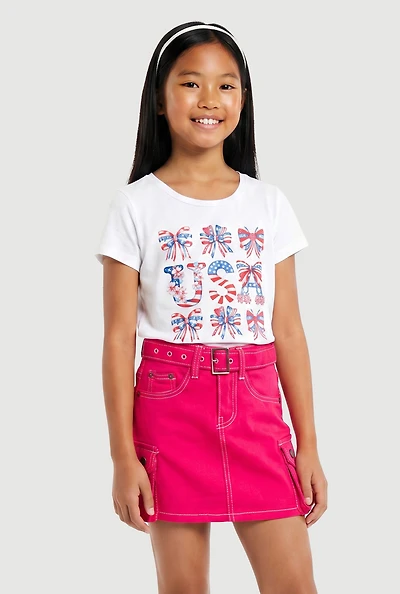 Girls USA Bow Graphic Short Sleeve Tee