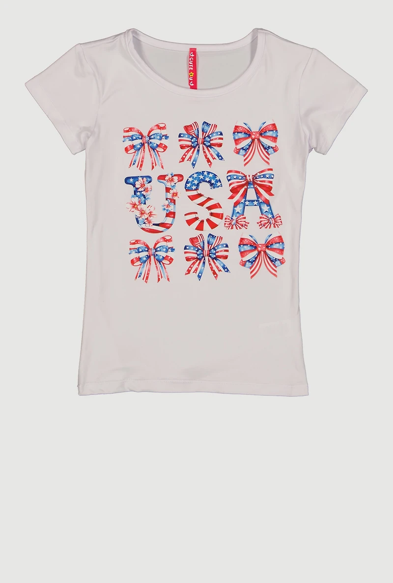 Girls USA Bow Graphic Short Sleeve Tee