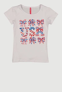 Girls USA Bow Graphic Short Sleeve Tee