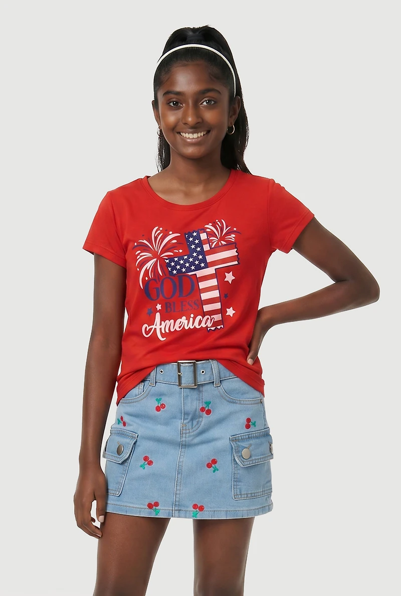 Girls God Bless America Graphic Short Sleeve Tee
