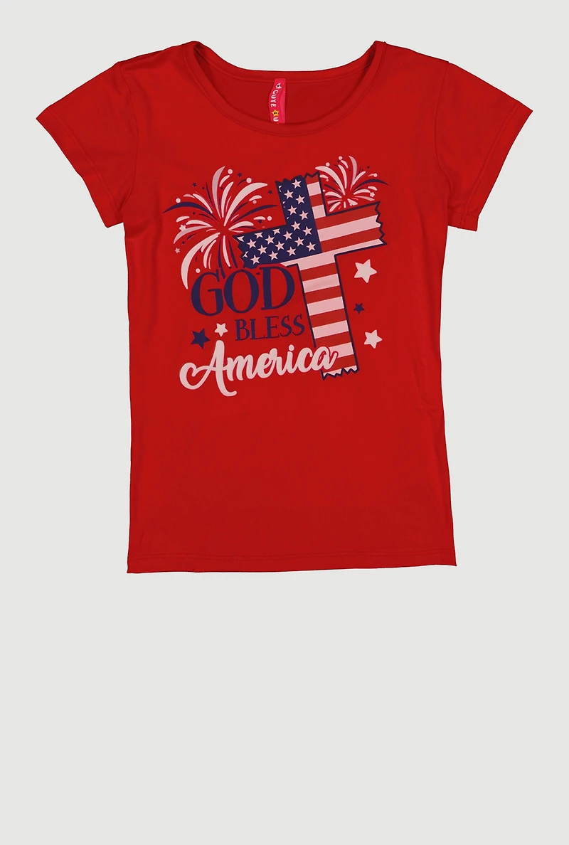 Girls God Bless America Graphic Short Sleeve Tee