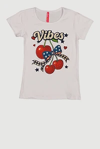 Girls Rhinestone Cherry Vibes  Americana Graphic Tee