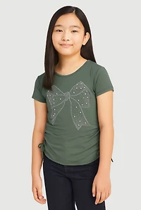 Girls Rhinestone Bow Graphic T-Shirt,