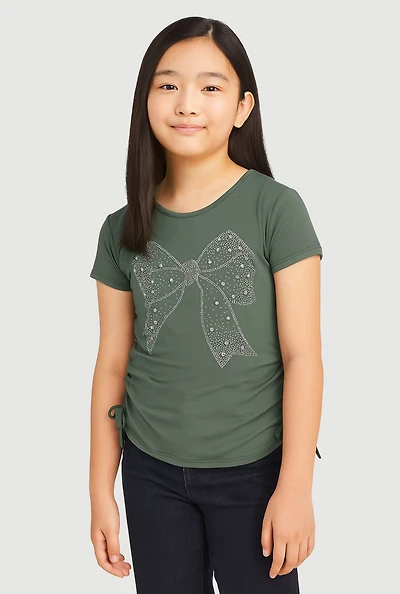 Girls Rhinestone Bow Graphic T-Shirt