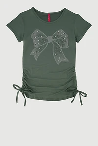 Girls Rhinestone Bow Graphic T-Shirt,