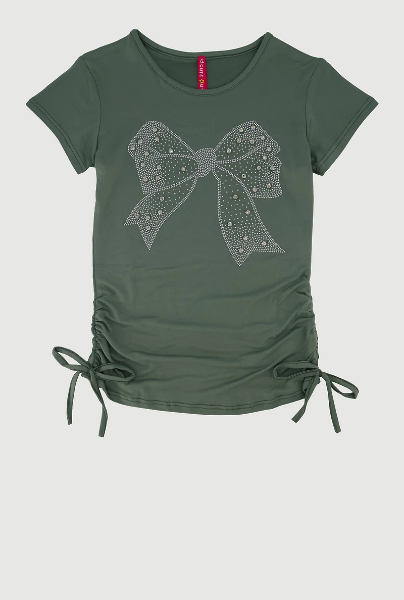 Girls Rhinestone Bow Graphic T-Shirt