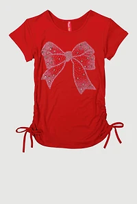 Girls Rhinestone Bow Graphic T-Shirt, Red, Size 7-8