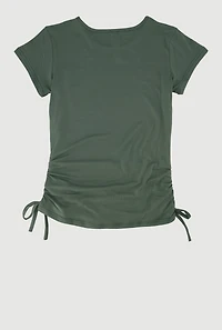 Girls Rhinestone Butterfly Ruched Side Graphic Tee, Green, Size 14-16