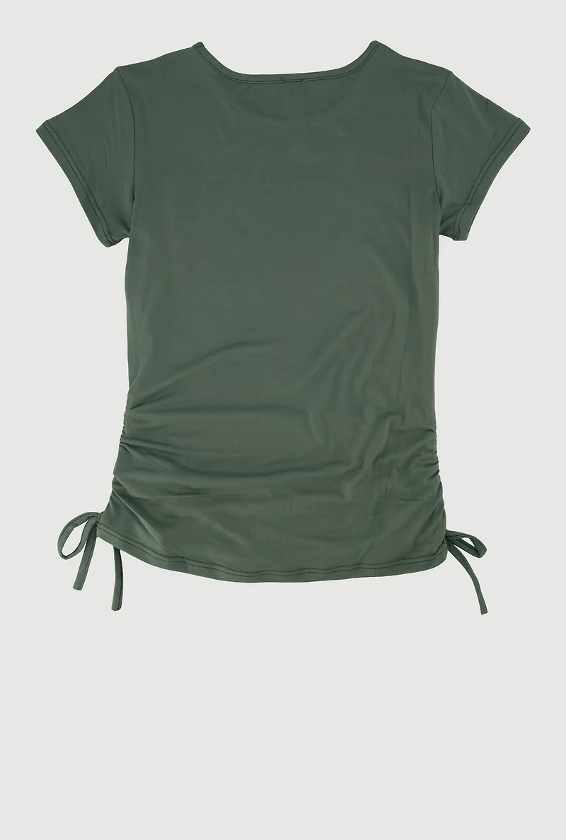 Girls Rhinestone Butterfly Ruched Side Graphic Tee,
