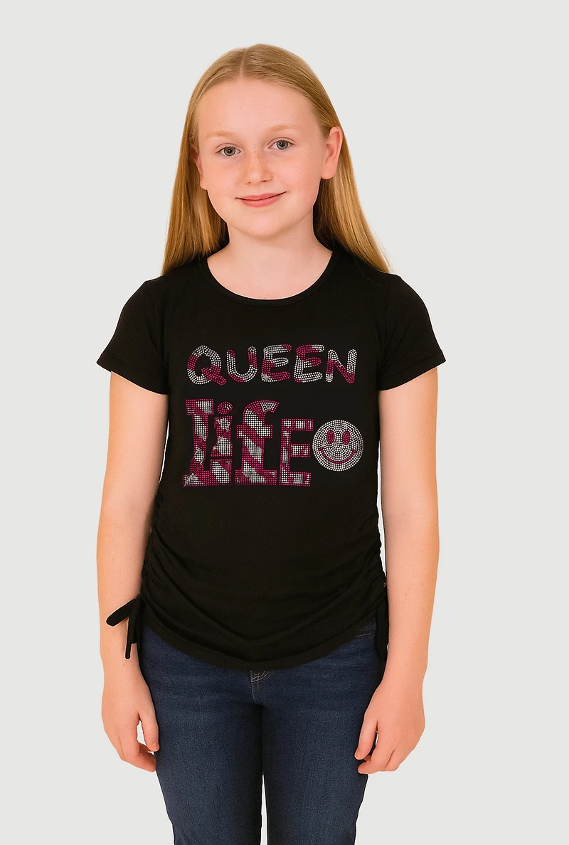 Girls Queen Life Graphic T-Shirt, Black, Size 10-12