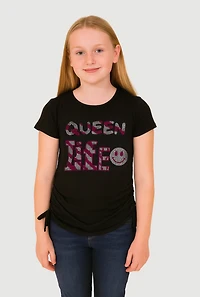 Girls Queen Life Graphic T-Shirt, Black, Size 10-12