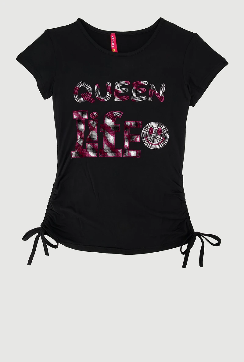 Girls Queen Life Graphic T-Shirt, Black, Size 14-16