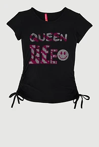 Girls Queen Life Graphic T-Shirt, Black, Size 14-16