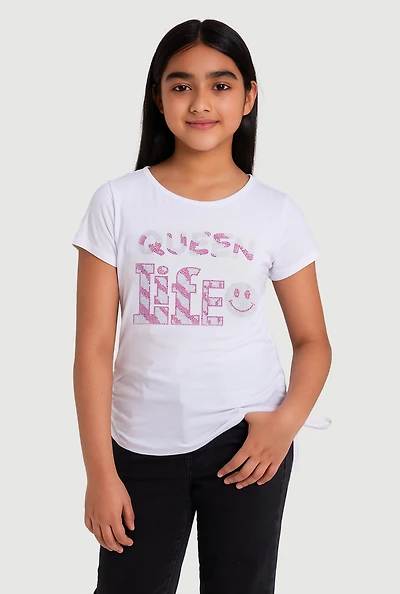 Girls Queen Life Graphic T-Shirt, White, Size 7-8