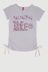 Girls Queen Life Graphic T-Shirt, White, Size 7-8