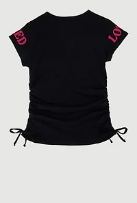 Girls Sequin God Loved Ruched Side Graphic Tee