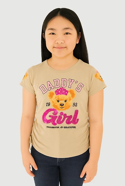 Girls Daddys Girl Graphic Print Tee, Beige, Size 7-8
