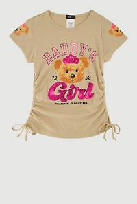 Girls Daddys Girl Graphic Print Tee, Beige, Size 7-8