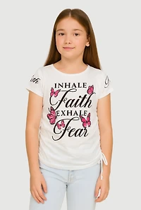 Girls Inhale Faith Exhale Fear Graphic T-Shirt, White,