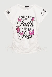 Girls Inhale Faith Exhale Fear Graphic T-Shirt, White,