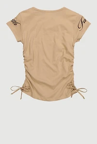 Girls Inhale Faith Exhale Fear Graphic T-Shirt, Beige, Size 7-8