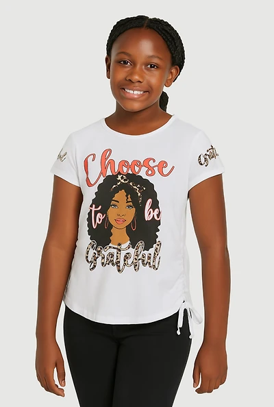 Girls Choose To Be Grateful Graphic Print Crew Neck T-Shirt, White, Size 10-12