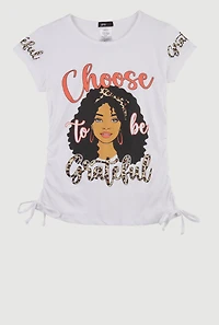 Girls Choose To Be Grateful Graphic Print Crew Neck T-Shirt, White, Size 7-8