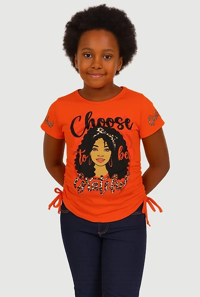 Girls Choose To Be Grateful Graphic Print Crew Neck T-Shirt, Orange, Size 7-8
