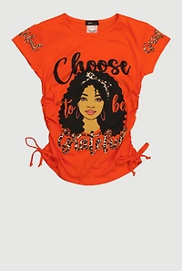 Girls Choose To Be Grateful Graphic Print Crew Neck T-Shirt, Orange, Size 7-8