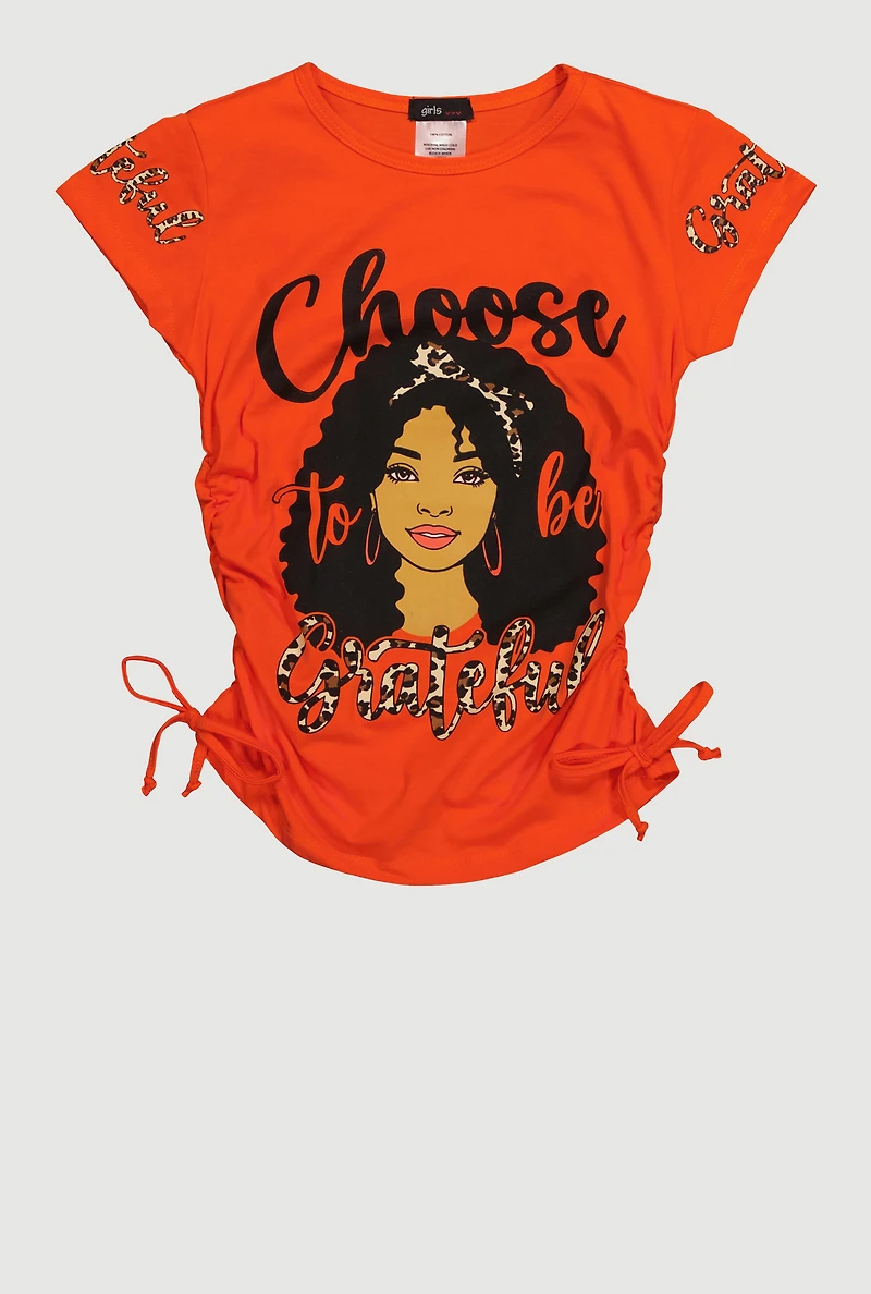 Girls Choose To Be Grateful Graphic Print Crew Neck T-Shirt,