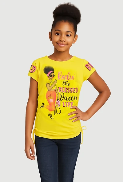 Girls Rockin The Blessed Queen Life Graphic Tee, Yellow, Size 7-8