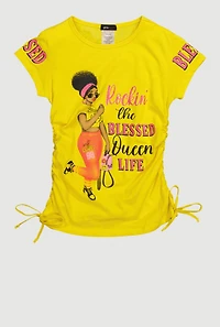 Girls Rockin The Blessed Queen Life Graphic Tee, Yellow, Size 7-8
