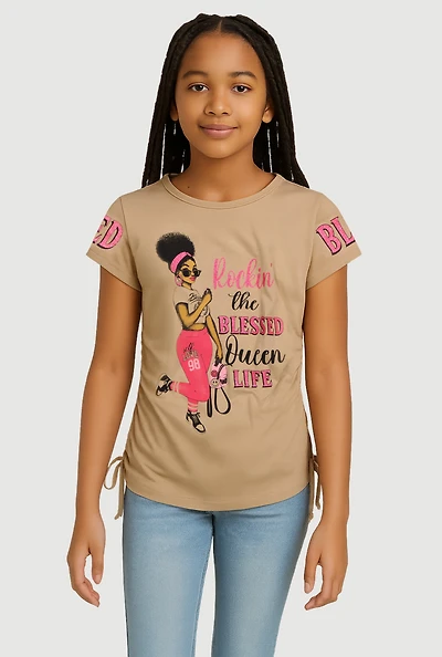 Girls Rockin The Blessed Queen Life Graphic Tee, Beige, Size 10-12