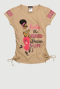 Girls Rockin The Blessed Queen Life Graphic Tee, Beige, Size 10-12