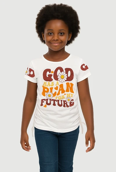 Girls God Has A Plan Graphic T-Shirt, White, Size 7-8