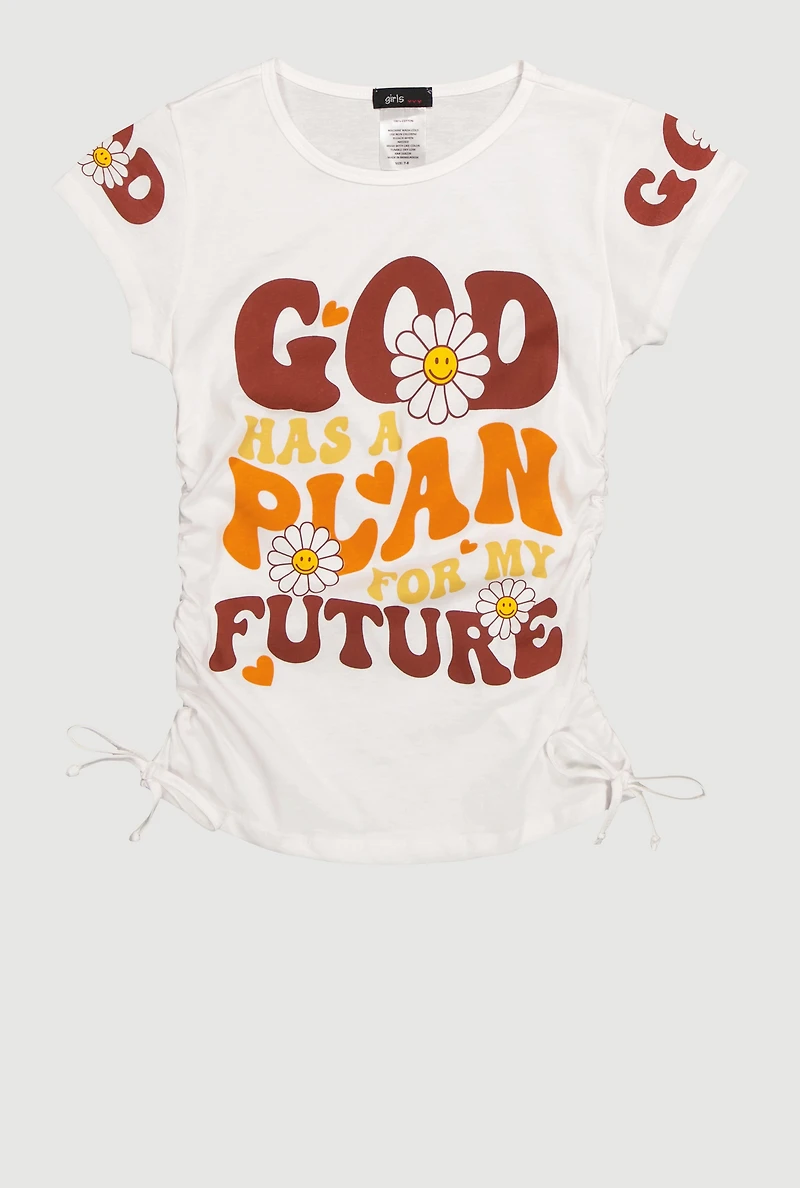 Girls God Has A Plan Graphic T-Shirt, White, Size 7-8