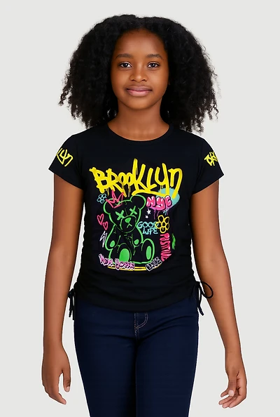 Girls Brooklyn NYC Bear Graphic Print T-Shirt,