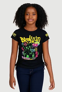 Girls Brooklyn NYC Bear Graphic Print T-Shirt, Black, Size 10-12