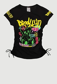 Girls Brooklyn NYC Bear Graphic Print T-Shirt, Black, Size 10-12
