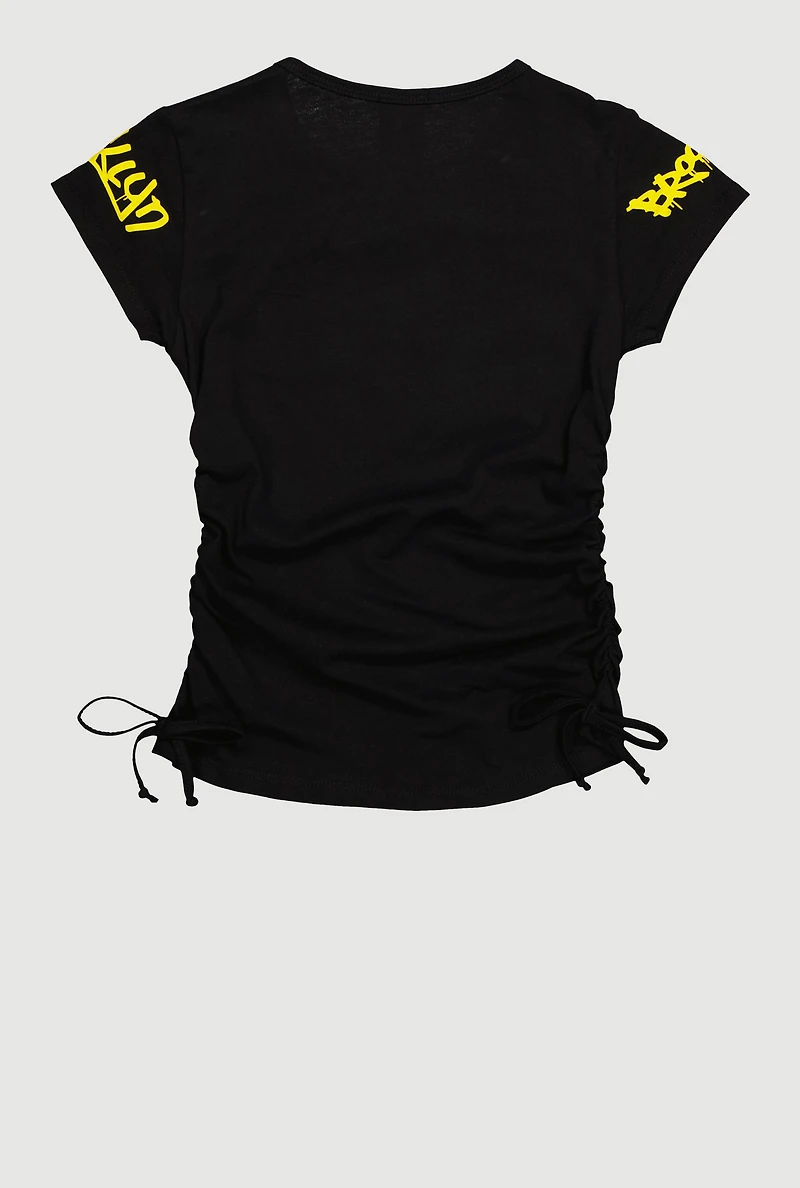 Girls Brooklyn NYC Bear Graphic Print T-Shirt, Black, Size 10-12