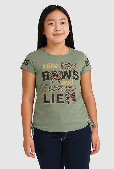 Girls I Like Big Bows Crew Neck Graphic T-Shirt, Green, Size 14-16